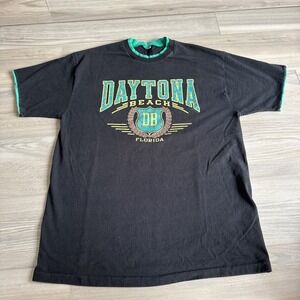 Vintage 80s 90s Daytona Beach Florida‎ Ringer T Shirt Mens Size XL Black Green
